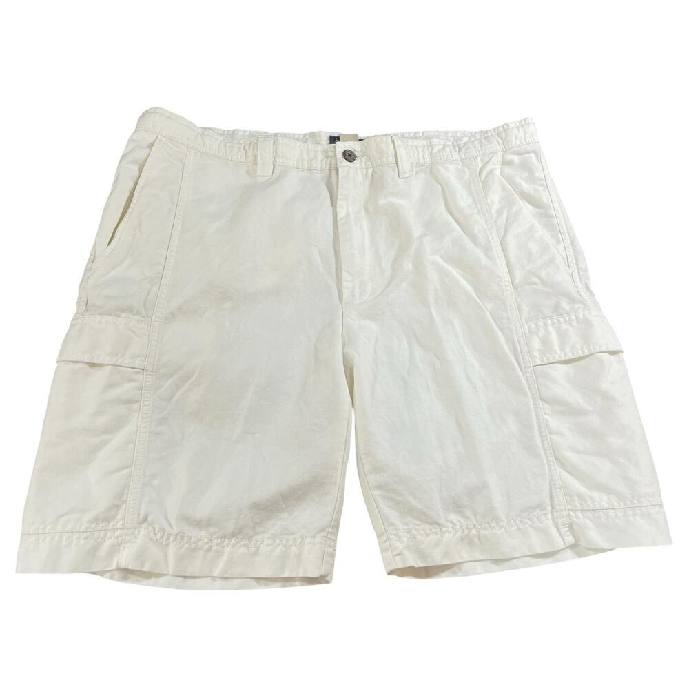 St. Johns Bay White Linen Blend Cargo Shorts Men's Fit 41 (43 Tag)